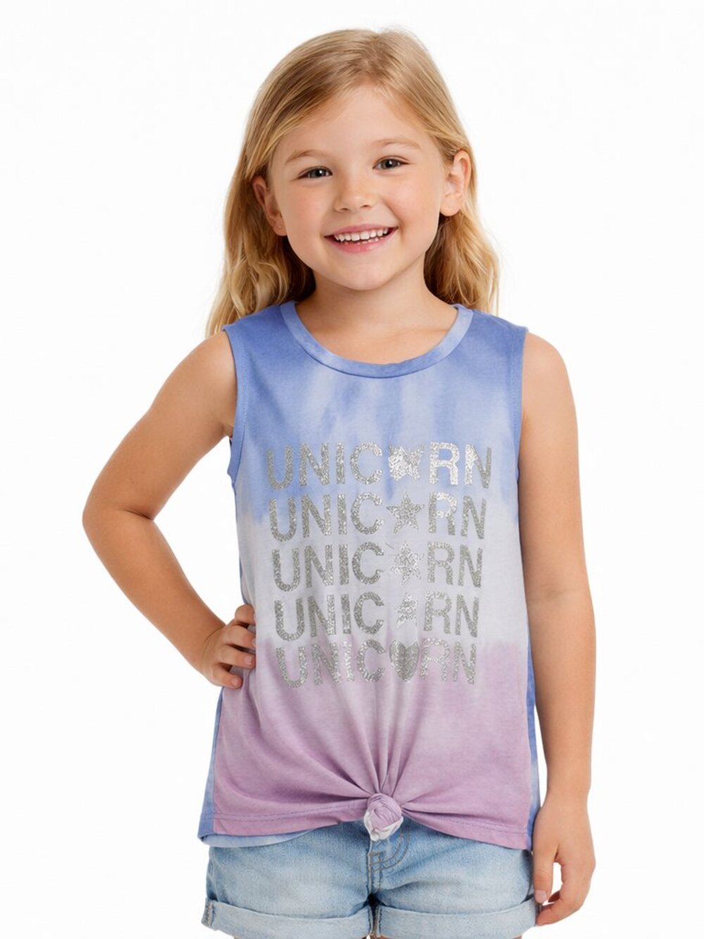 Wonder Nation Girls Tie-Dye Unicorn Tank Top Knotted Hem Size 6